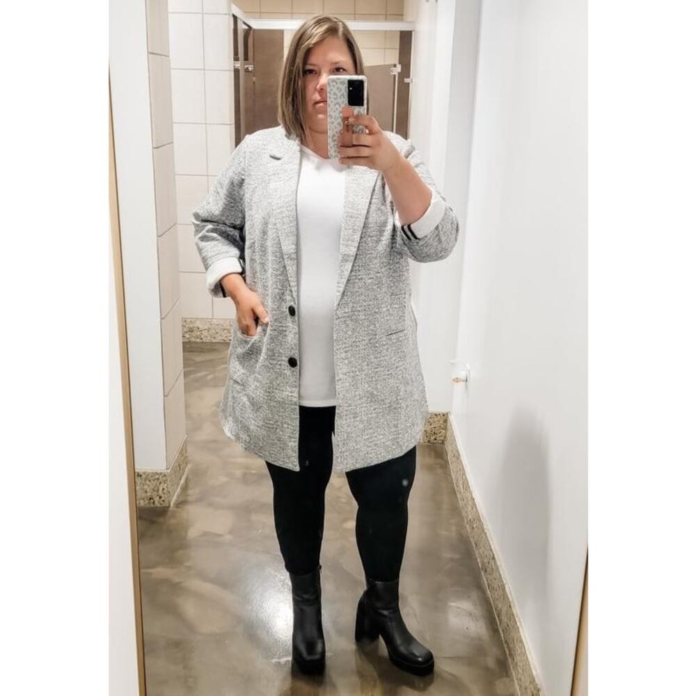 Torrid Textured Boyfriend Knit Trench Blazer 3X Gray Marled Longline Jacket NEW - Picture 3 of 16